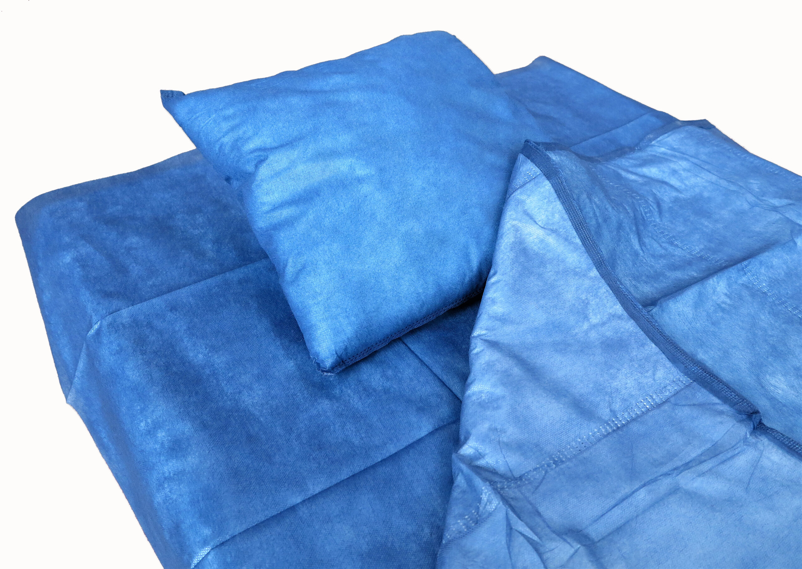 blaues Einweg Bettset - Einweg-Decke und Kopfkissen